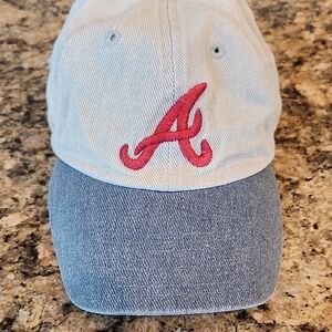 Baseball Cap with Red Embroidered 'A' — Light Blue Crown & Denim Bill